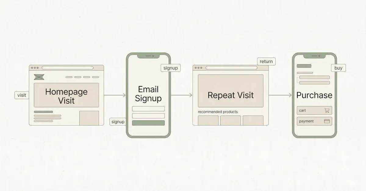 ikas e-posta toplama hunisi: ziyaret, kayıt, tekrar ziyaret ve satın alma adımları