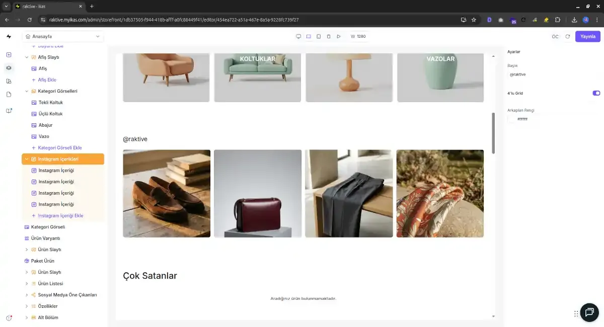 ikas panelinde Instagram akışı ekleme ekranı