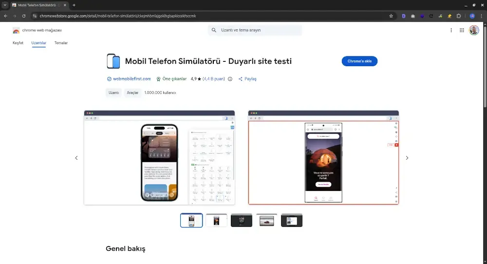 Mobile Simulator Chrome eklentisi
